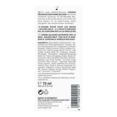 Logona Reichhaltiger Hand Balsam Bio-Mandelöl, Kurkuma, Vanille Limited Edition
